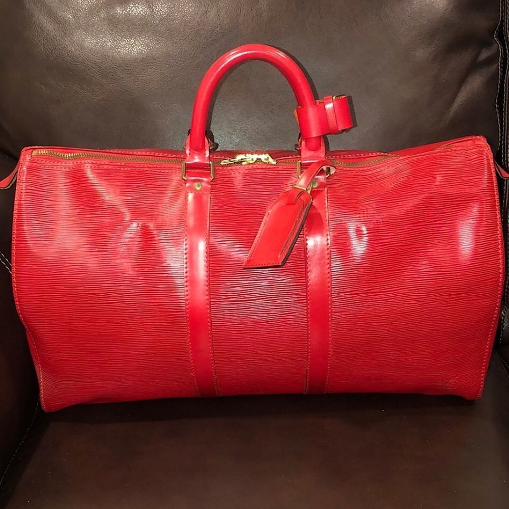 LOUIS VUITTON Red Epi Keepall Travel Weekend Duffle Bag LV 45 VI0925